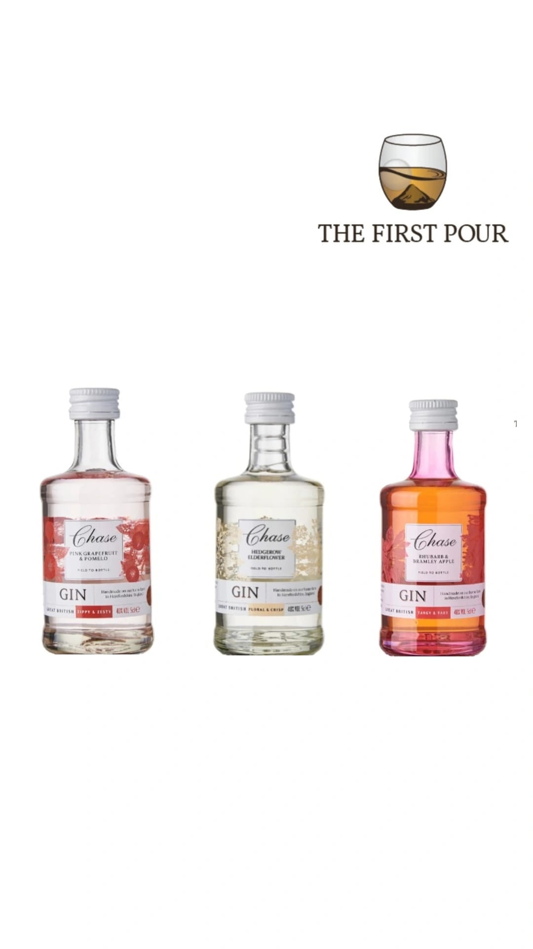 Chase Gin Minis Bundle of 3 x 5CL 40% (Pink Grapefruit & Pomelo,  Hedgerow Elderflower, Rhubarb & Bramley Apple)