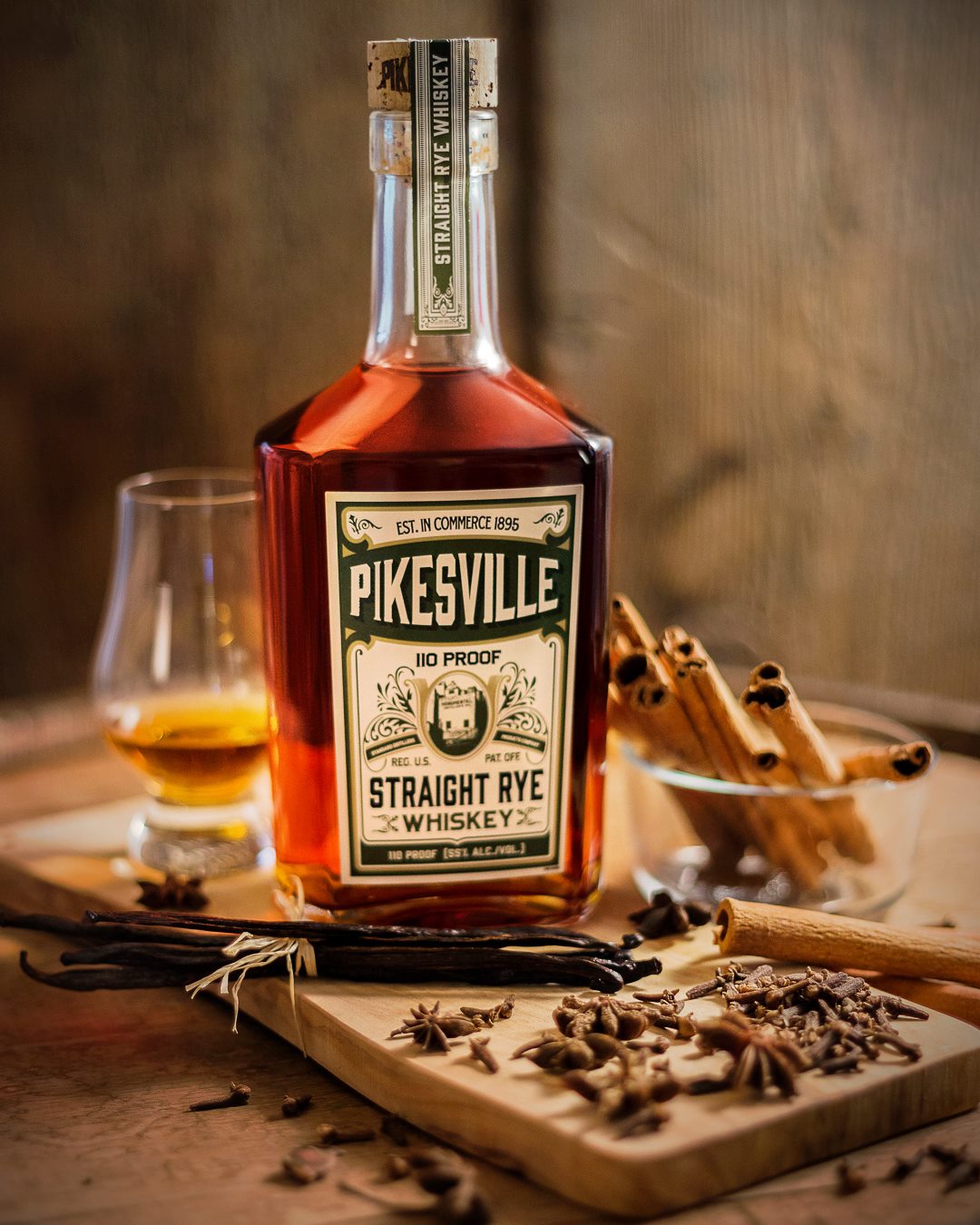 Pikesville Straight Rye Whiskey - Bottle with Light
